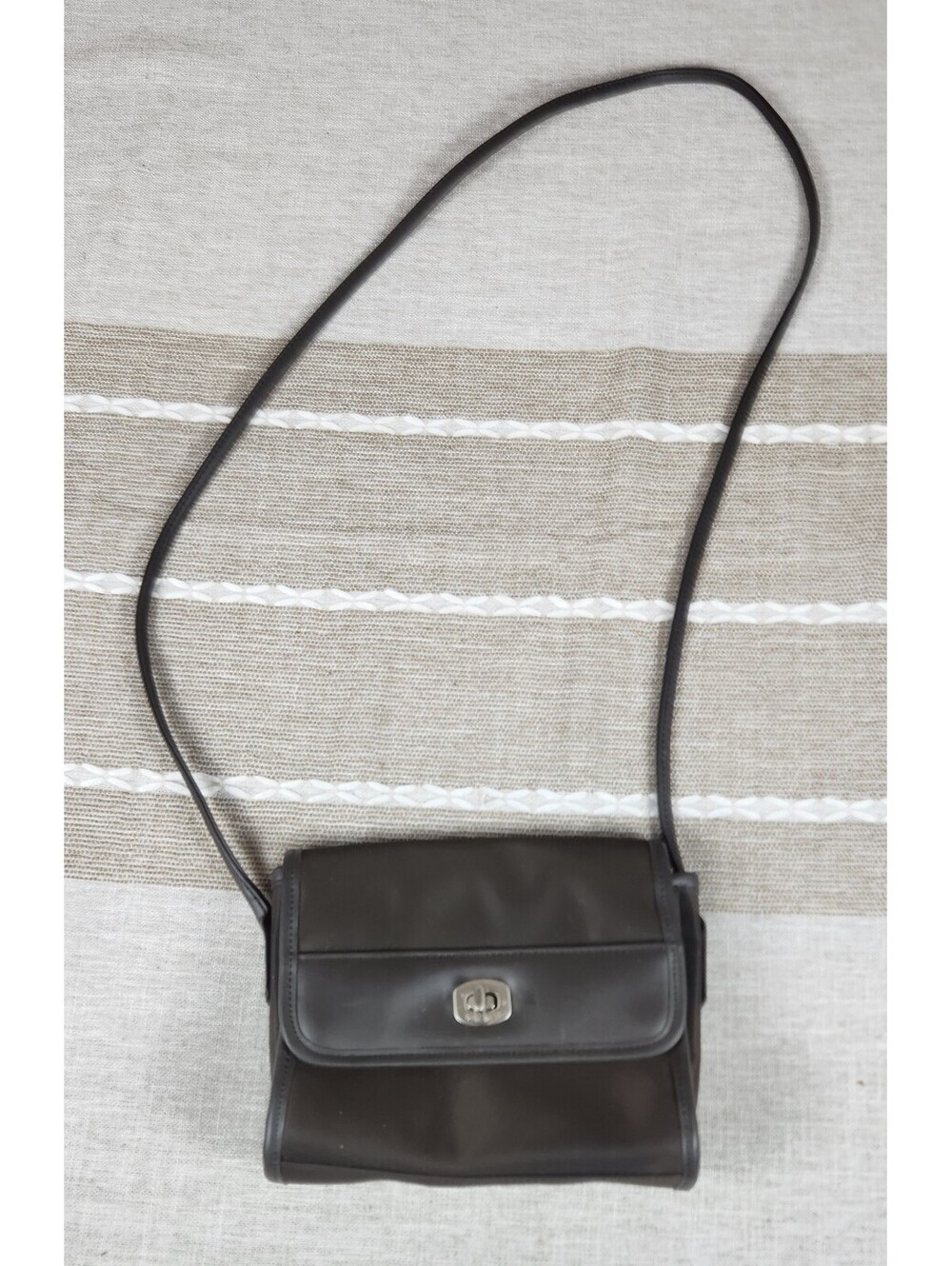 Vintage Nine West Brown Nylon Crossbody Bag Flap Minimalist Y2K Shoulder Purse
